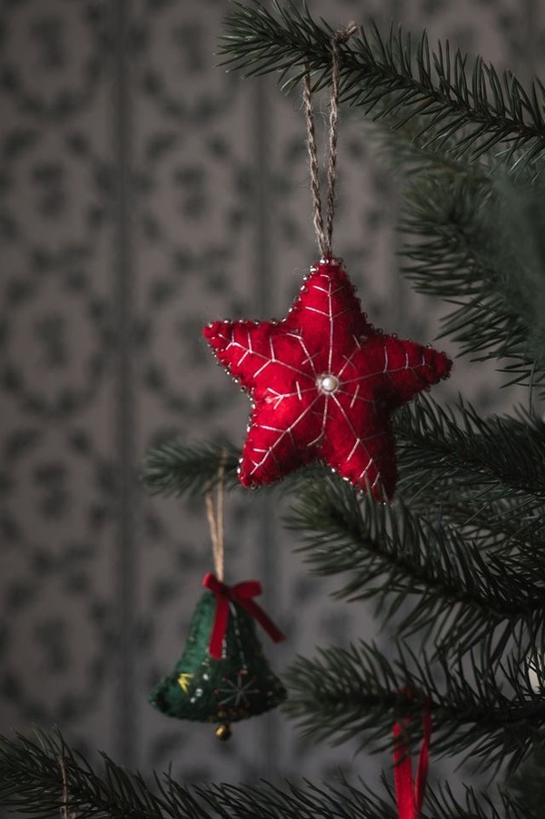 Ullfilt Stjerne Rød m/Sølvdekor