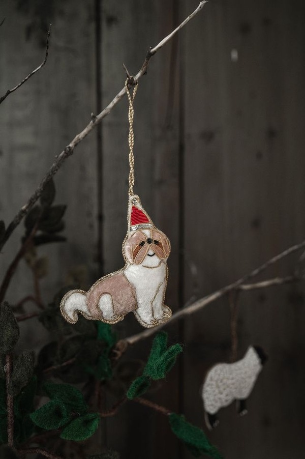 Håndlaget Ornament, Nissehund - Rosa