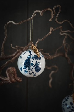 Glasskule Hvit m/Blå Kongler