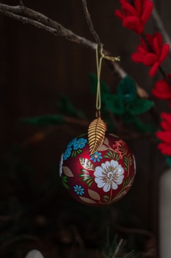 Glasskule Matt Rød m/Blomster  ikke relevant - UND Seasonal 