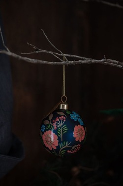 Glasskule Matt Blå m/Blomster