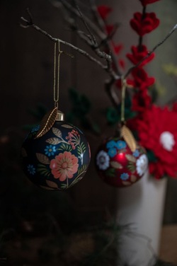 Glasskule Matt Blå m/Blomster