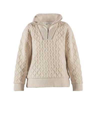 Blue Frances 1/2-Zip Wool Cable Windbreaker