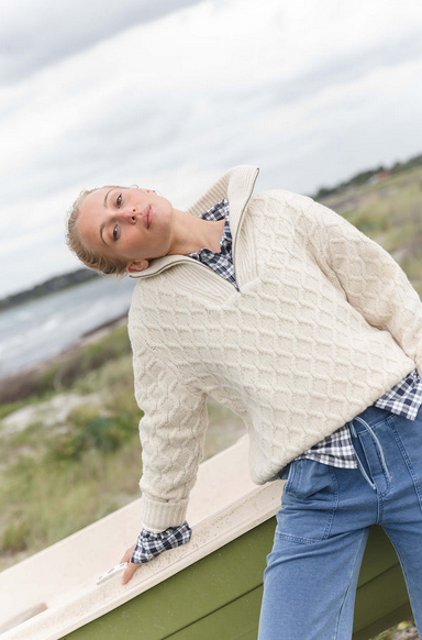 Blue Frances 1/2-Zip Wool Cable Windbreaker
