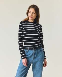 Langermet bommuls-t-skjorte,svart/hvite striper