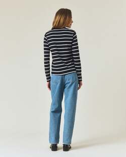 Langermet bommuls-t-skjorte,svart/hvite striper