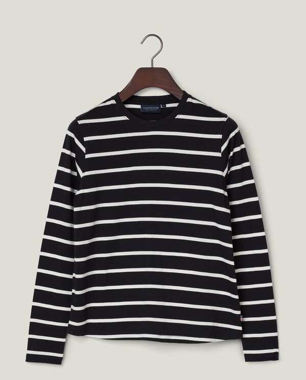 Langermet bommuls-t-skjorte,svart/hvite striper