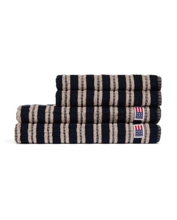Stripet frottéhåndkle, blackish navy/beige