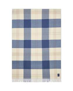 Blå/beige rutet pledd i resirkulert ull