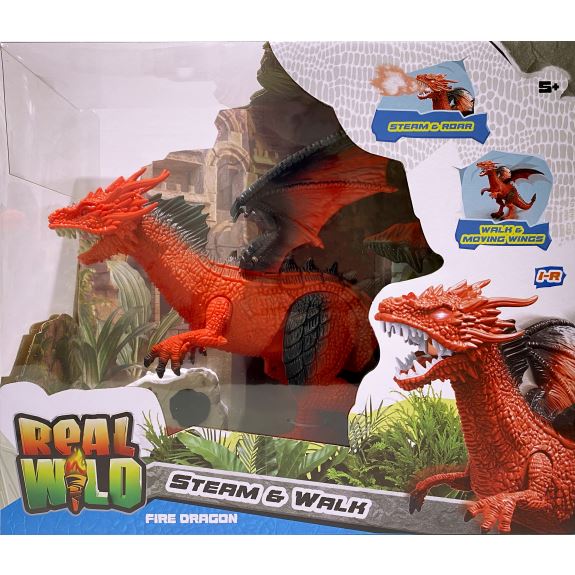 REAL WILD, IR Dragon with Steam & Moving Wings, Red