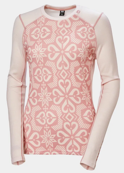 hh LIFA® Merino Midweight Graphic Long-Sleeve Crew Base Layer Dame Pink tint - Helly Hansen