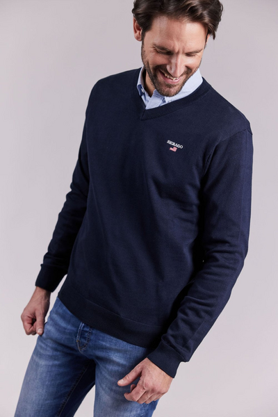 Viktor V-hals i bomull   navy - Sebago