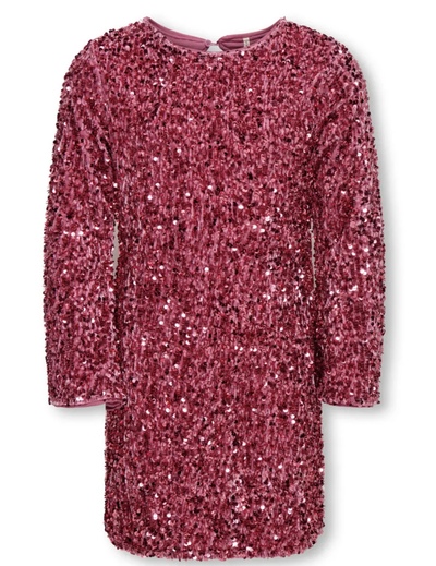 KOGCONFIDENCE LIFE LS SEQ FLRD DRESS JRS Rose Wine - Kids Only 