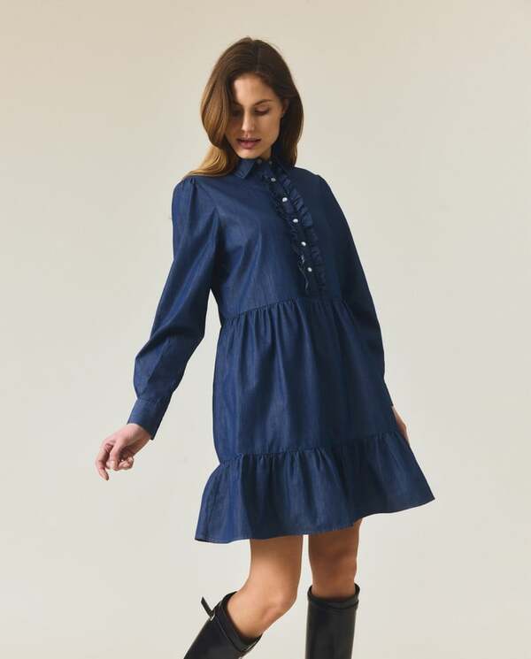 Denim tunikakjole m/rysjer