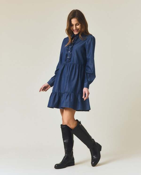 Denim tunikakjole m/rysjer