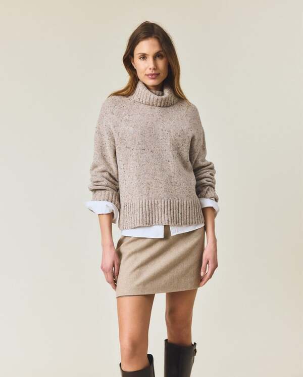Strikket genser i ullblanding med rullekrage