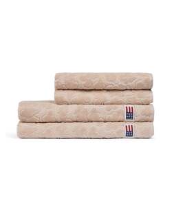 Velour jacquard håmdkle med bladmønster, beige  - Lexington