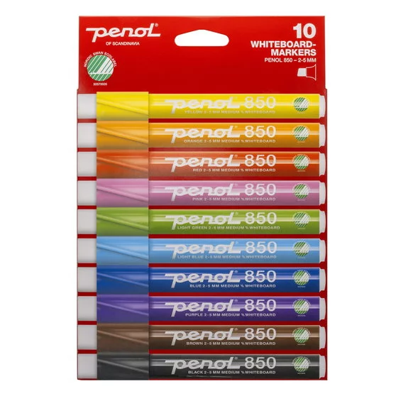 Penol 850 Whiteboard Tusjer Bright, 10-pakning med skrå spiss 2-5 mm