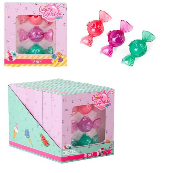 LIPBALM KARAMELLER SETT 3STK CANDY EXPLOSION CREATE IT!