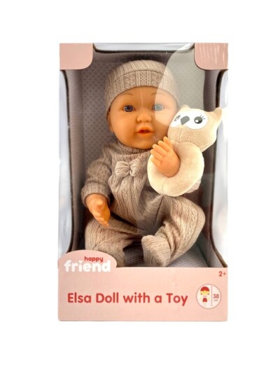 DUKKE - HAPPY FRIEND ELSA DOLL 38CM WITH A TOY Brune klær - happy friend