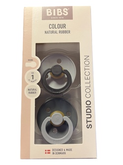 BIBS STUDIO COLOUR 2 PACK SIZE 1 (0 MND +) NATURAL RUBBER Cloud Iron mix - Bibs