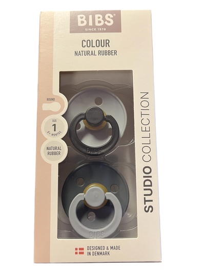 BIBS STUDIO COLOUR 2 PACK SIZE 1 (0 MND +) NATURAL RUBBER Cloud Iron mix - Bibs