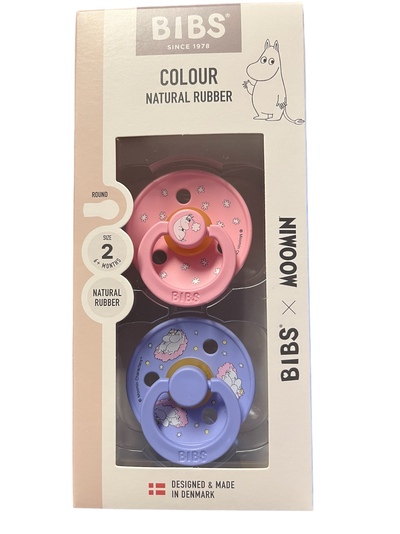 BIBS MOOMIN COLOUR 2 PACK SIZE 2 ( 6MND +) NATURAL RUBBER  Baby Pink mix - Bibs