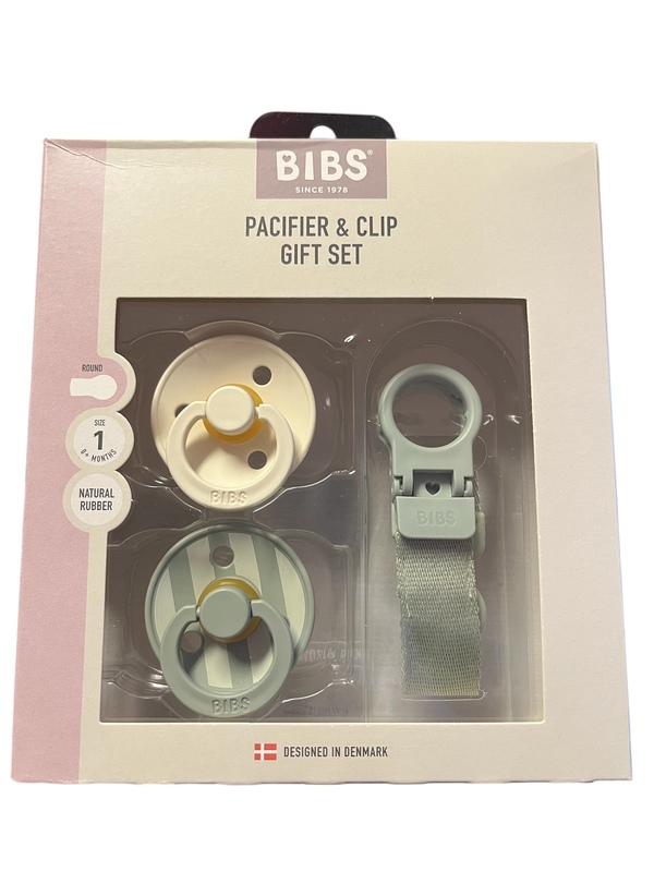 BIBS COLOUR PACIFIER & LOOP CLIP GIFT SET - SIZE 1( 0MND+) NATURAL RUBBER