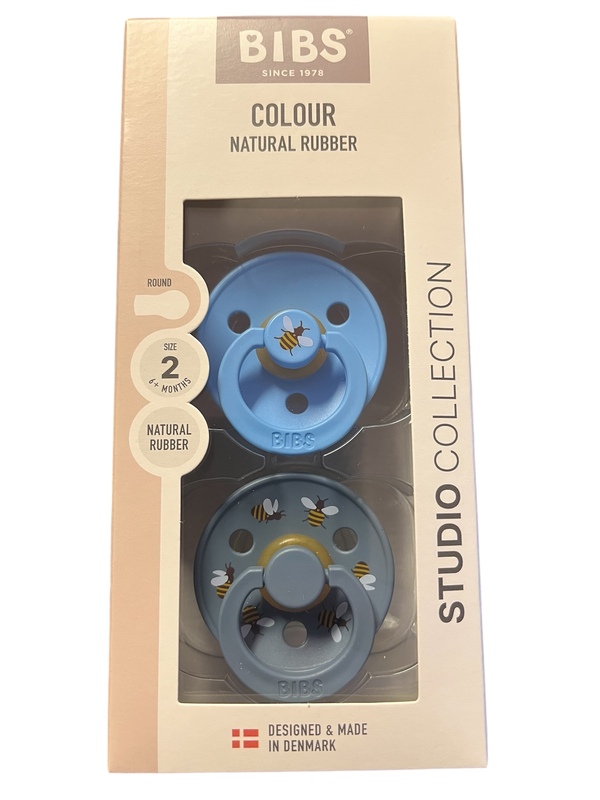BIBS STUDIO COLOUR BUMBLEBEE 2 PACK SIZE 2 (6 MND+) NATURAL RUBBER 