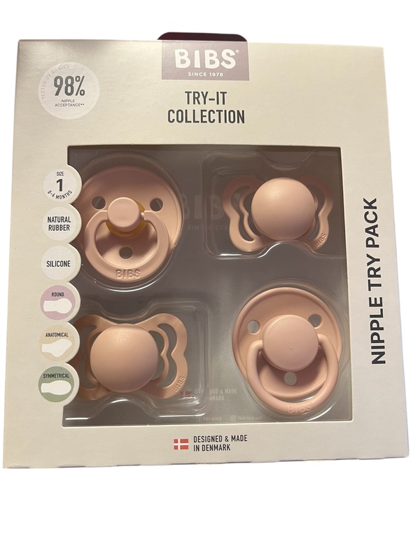 BIBS TRY-IT COLLECTION SIZE 1 ( 0-6MND) NATURAL RUBBER, SILICONE 