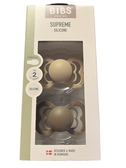 BIBS SUPREME 2 PACK SZE 2 ( 6MND+) SILICONE Vanilla/Dark Oak - Bibs