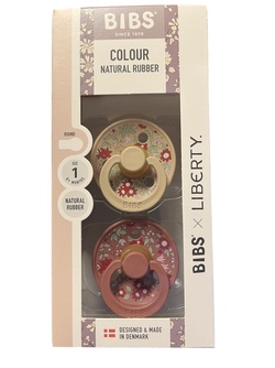 BIBS LIBERTY COLOUR 2 PACK SIZE 1 (0 mnd+) NATURAL RUBBER Chamomile Lawn - Woodchuck Mix - Bibs