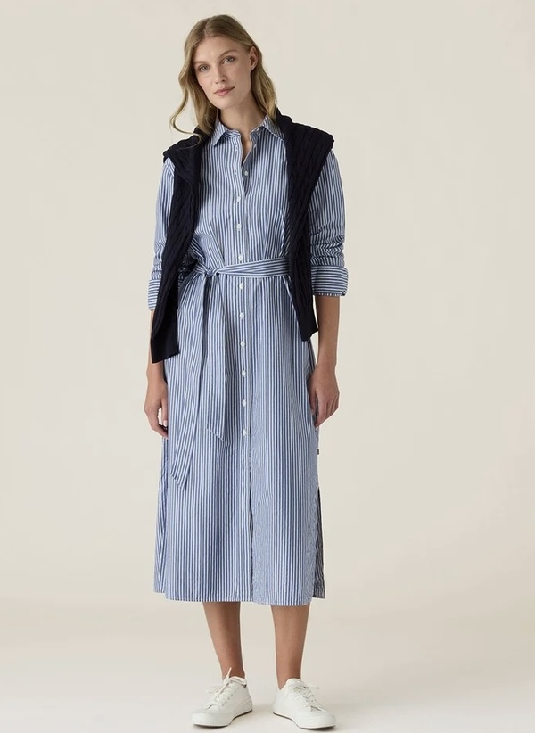 Poplin skjortekjole, blå/hvit stripet