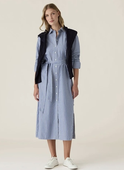 Poplin skjortekjole, blå/hvit stripet Blue/White Stripe - Lexington