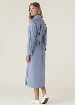 Poplin skjortekjole, blå/hvit stripet Blue/White Stripe - Lexington