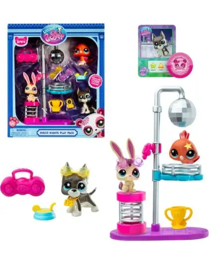 Littlest Pet Shop Disco Night Play - lekesett med 7 tilbehør og samlekort