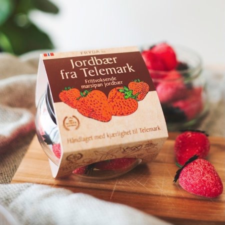 Frydas Frittvoksende Marsipanjordbær i Glass 150g