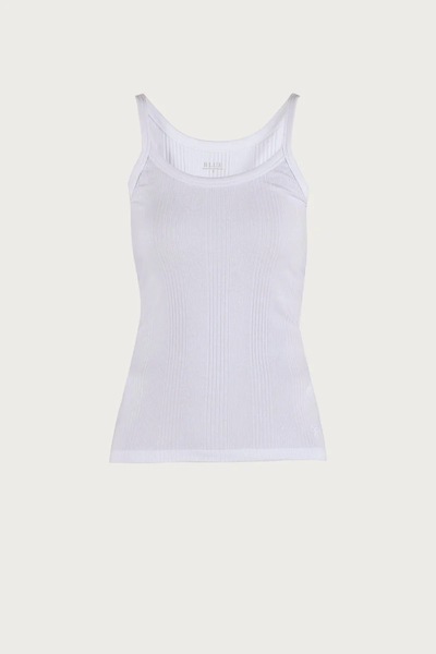 Blue Leslie Rib Tank Top White - Blue Sportswear