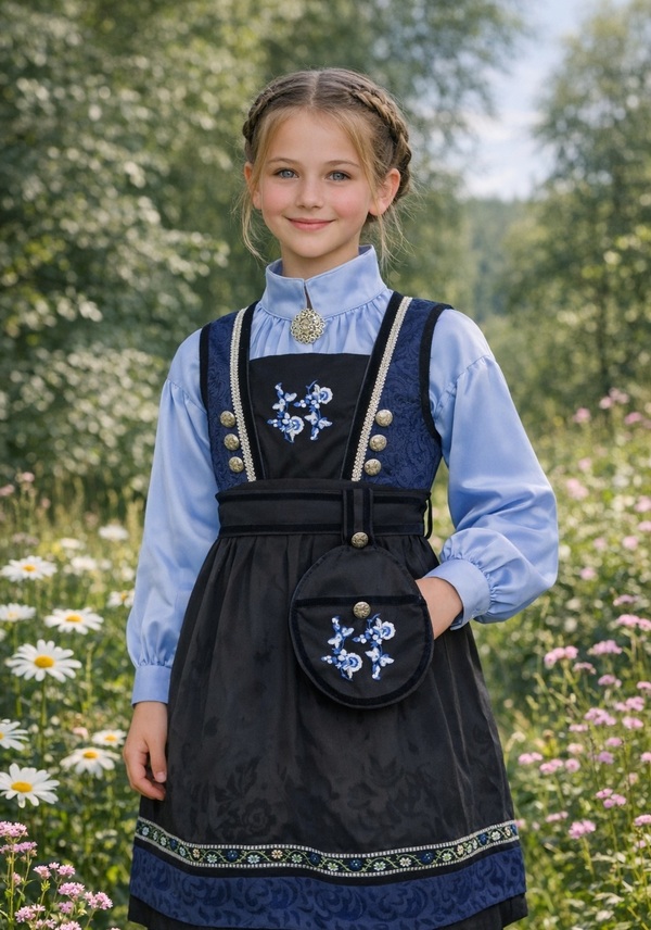 Kristin festdrakt med silkeskjorte, veske, brosje