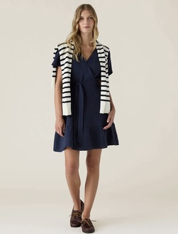 Linkjole med belte og V-hals Marine - Lexington