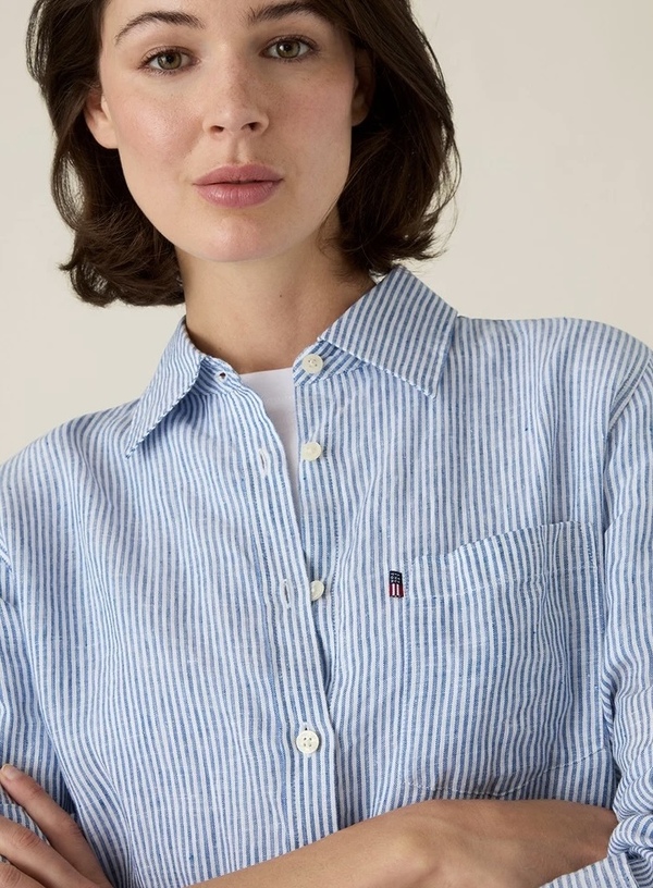 Klassisk linskjorte blå/hvit stripet