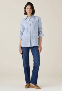 Klassisk linskjorte blå/hvit stripet Blue/White Stripe - Lexington