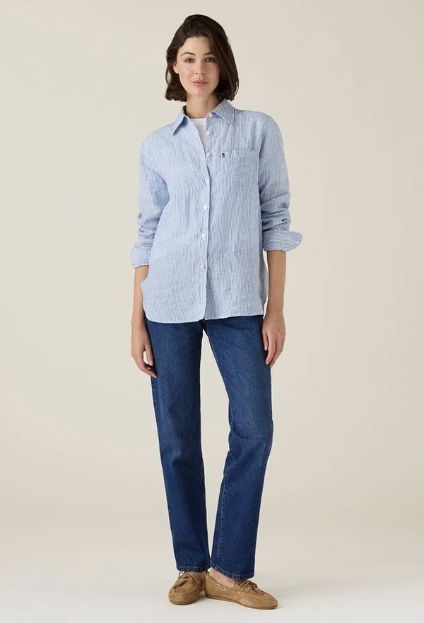 Klassisk linskjorte blå/hvit stripet