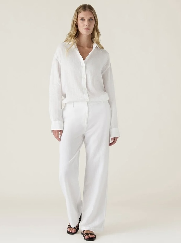 Linbukse, midjehøy med vide ben