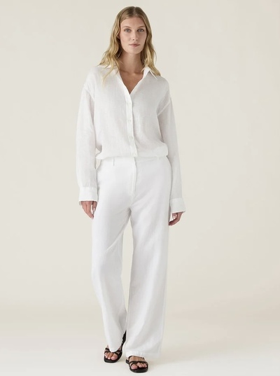 Linbukse, midjehøy med vide ben Hvit - Lexington