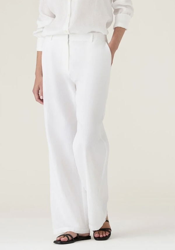 Linbukse, midjehøy med vide ben