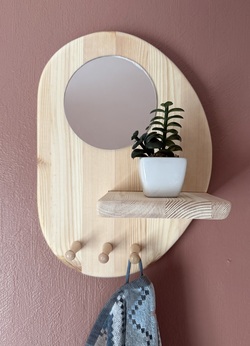 Vegghengt hylle med speil Furu - Asrkunst