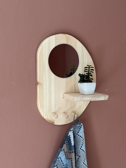 Vegghengt hylle med speil Furu - Asrkunst