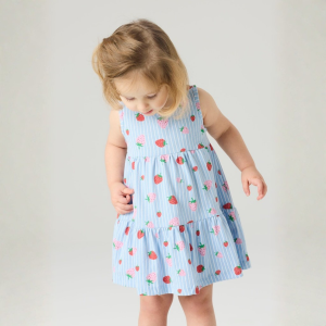 NMFVIGGA SPENCER DRESS Chambray Blue Striped Strawberry - Name It