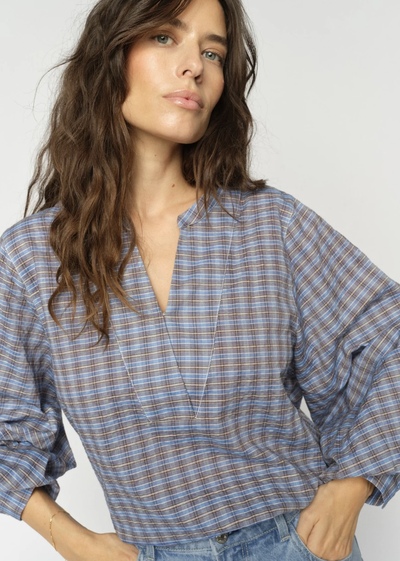 Yen Check Blouse Ultramarine - Mos Mosh